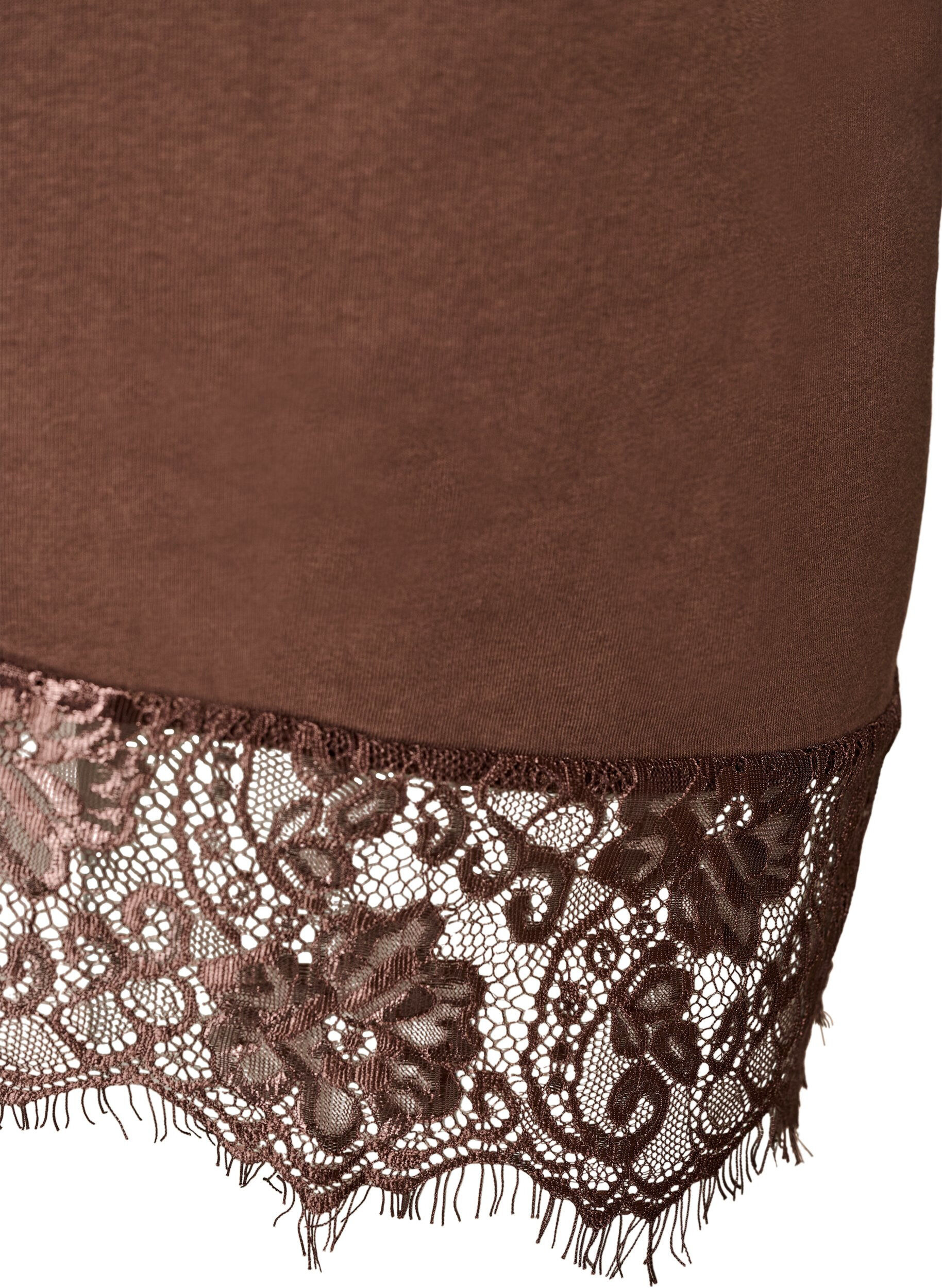 ZizziT-skjorte med asymmetrisk blondekant, Brun, Packshot image number 3