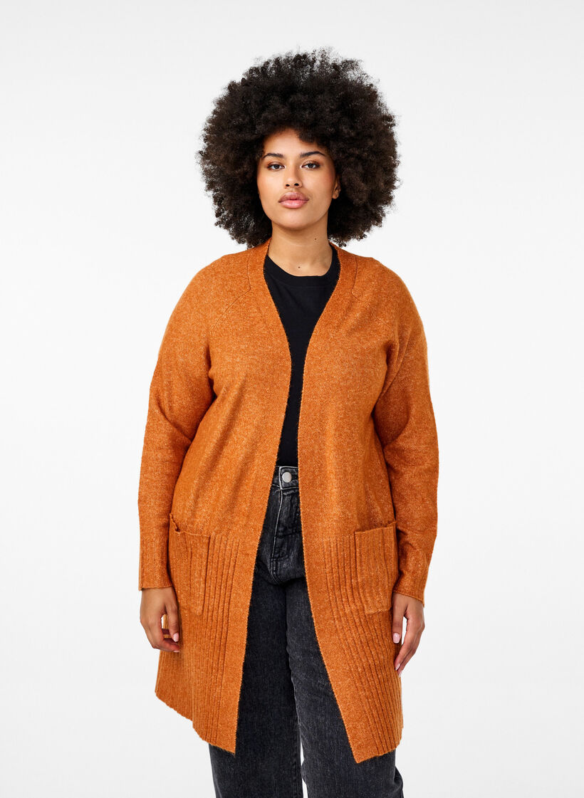 Lang cardigan med lommer, Autumnal Mel., Model image number 0