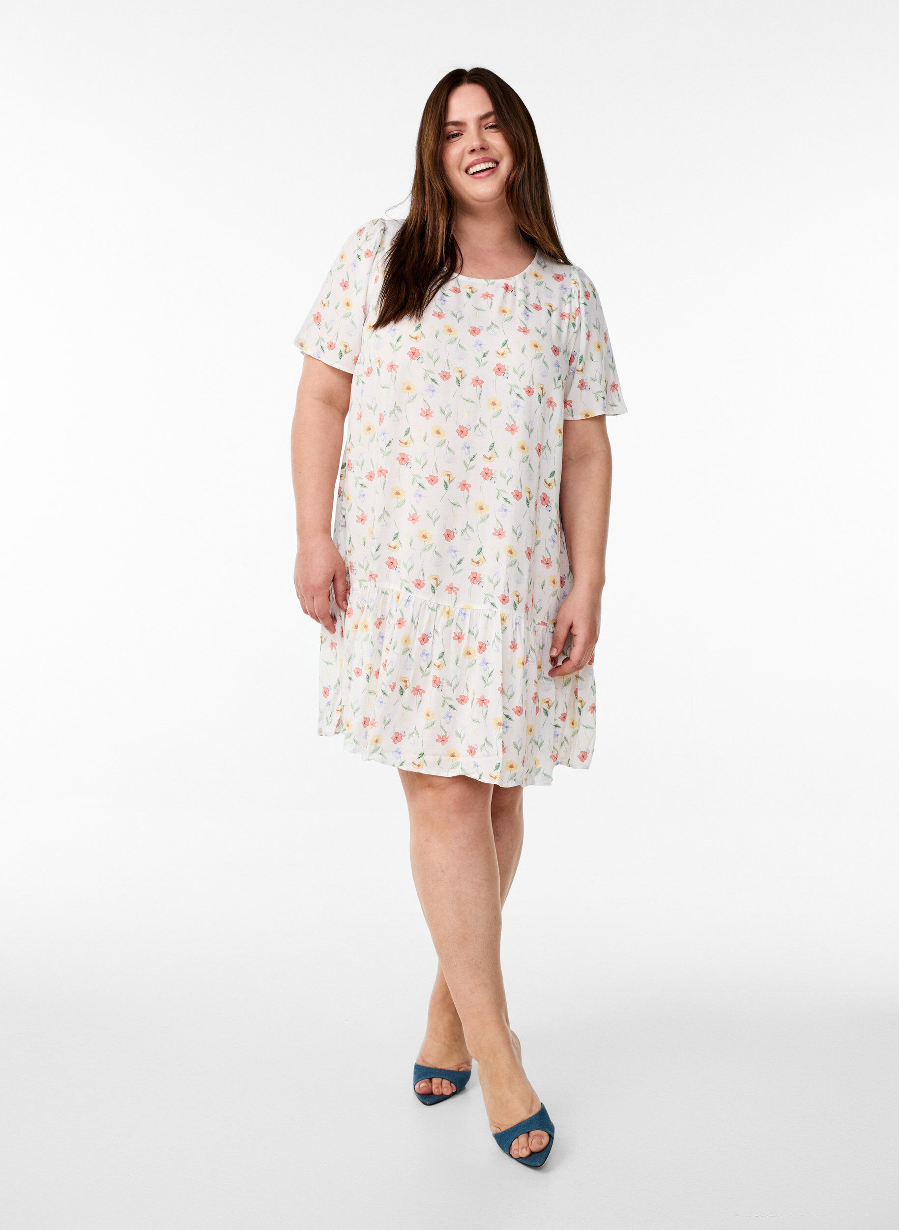 ZizziKjole i viskose med snittlinje, Hvit, Model image number 1