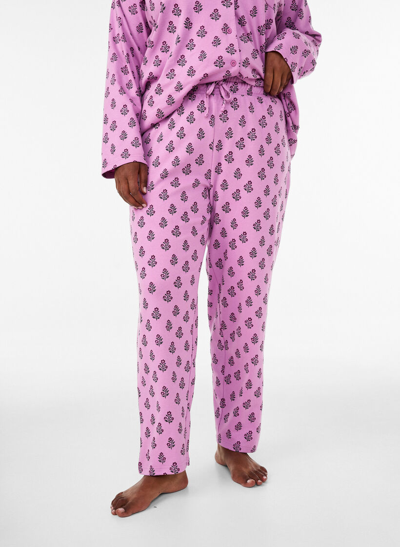 Bomullspyjamasbukser med h&oslash;y midje, Rosa, Model image number 2