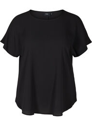 Bluse med korte ermer og rund hals, Black