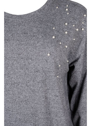 Langermet bluse med perledetaljer, Medium Grey Melange, Packshot image number 2