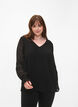 Bluse med V-hals og ermer med volanger, Black, Model image number 0