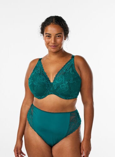 Zizzi G-streng i mikrofiber med blonde og normal midje, Grønn, Model image number 0