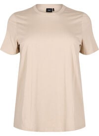 Basic T-skjorte i bomull med rund hals, Beige Basic T-skjorte i bomull med rund hals