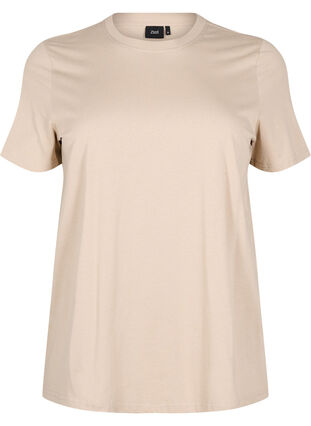 Zizzi Basic T-skjorte i bomull med rund hals, Beige, Packshot image number 0