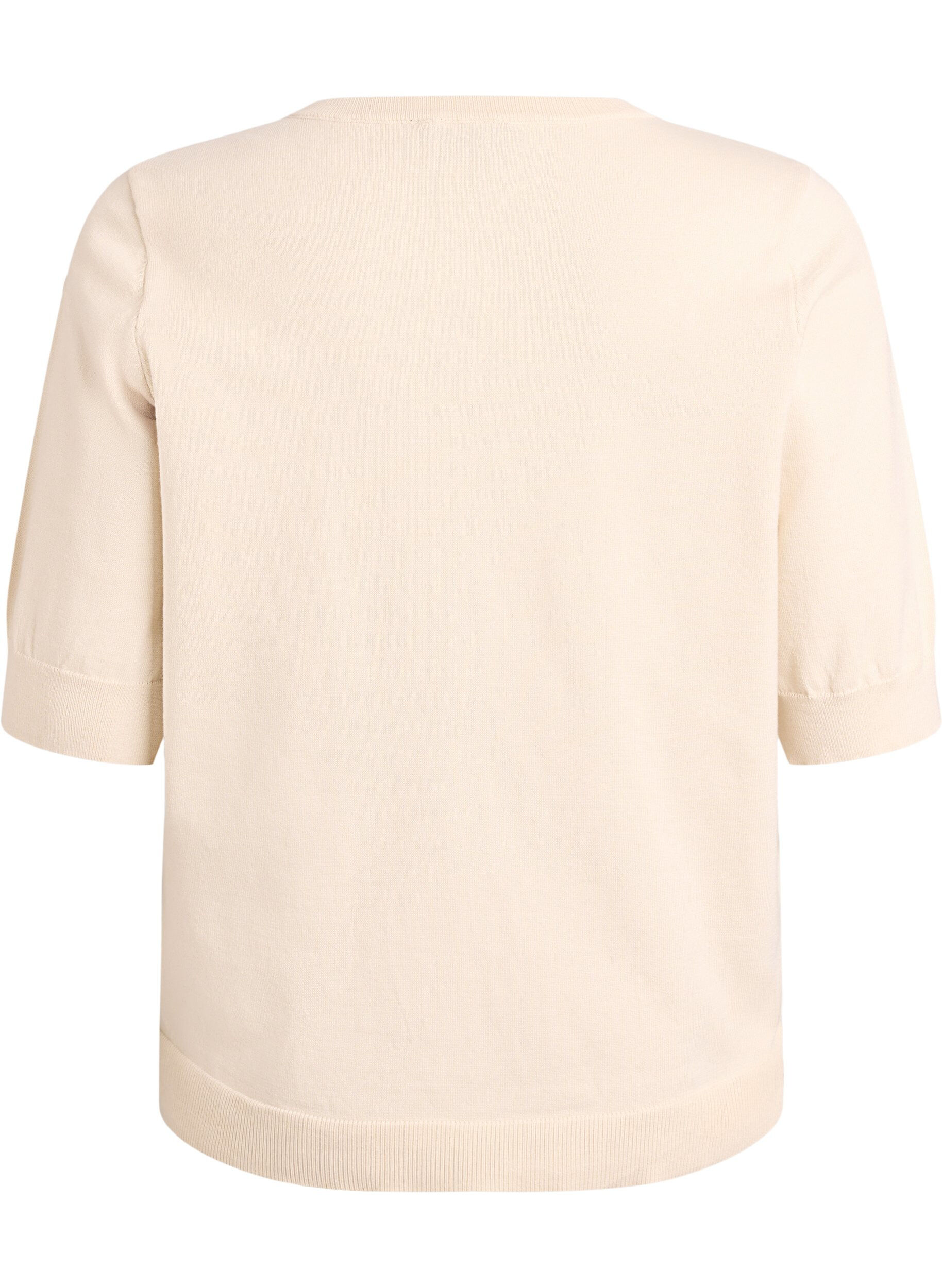 ZizziFinstrikket bluse med korte ermer, Beige, Packshot image number 1