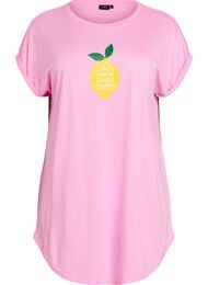 Kortermet nattkjole med teksttrykk, Rosa