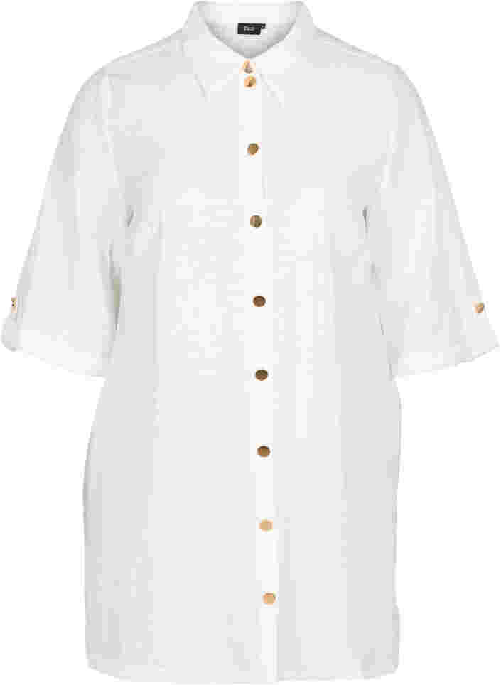 Lang skjorte med 3/4-ermer, Bright White, Packshot image number 0