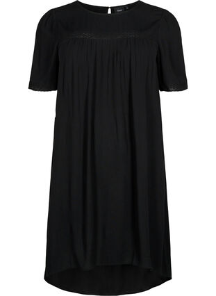 Kjole av viskose med blondebånd, Black, Packshot image number 0
