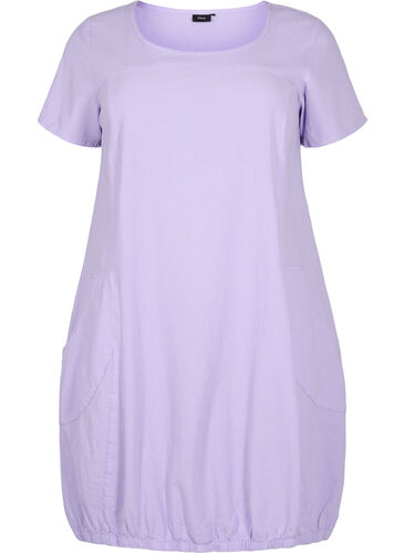 Kortermet kjole i bomull, Lavender, Packshot image number 0