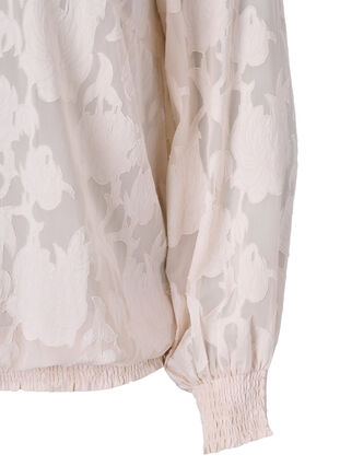 Jacquardbluse med smocking, Warm Off-white, Packshot image number 2