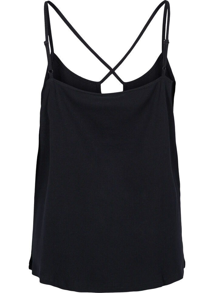 Ribbetopp i økologisk bomull med kryssdetalj, Black, Packshot image number 1