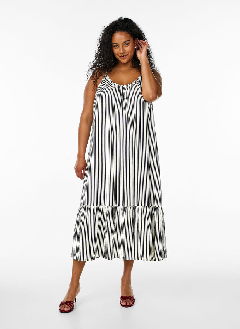 Sommerkjole med striper og A-form, Svart, Model image number 0