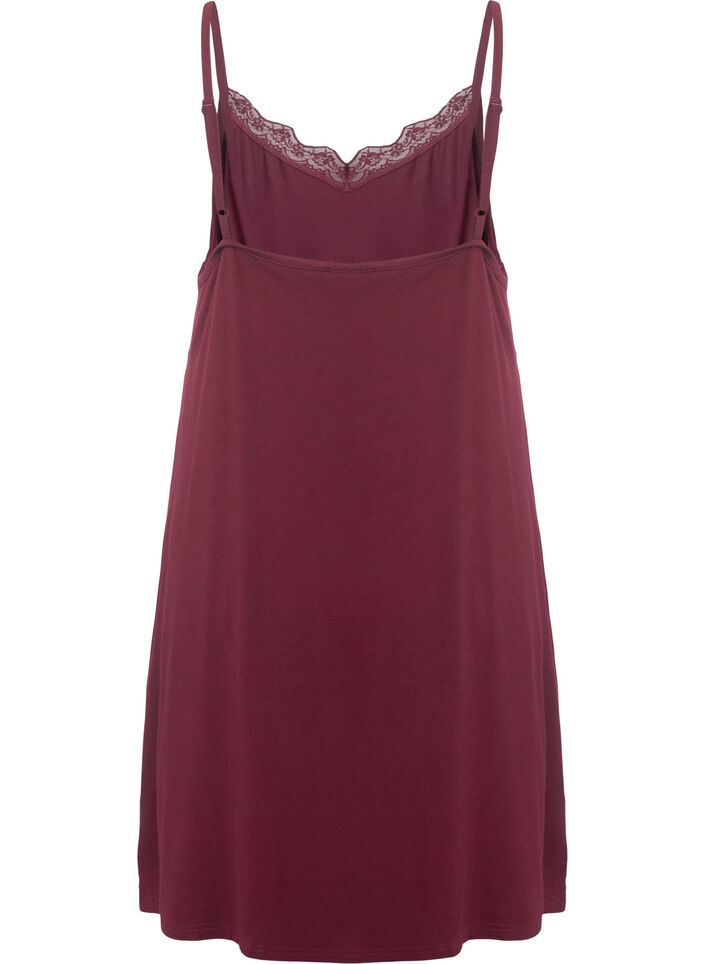 Nattkjole i viskose med blondekant, Rød, Packshot image number 1