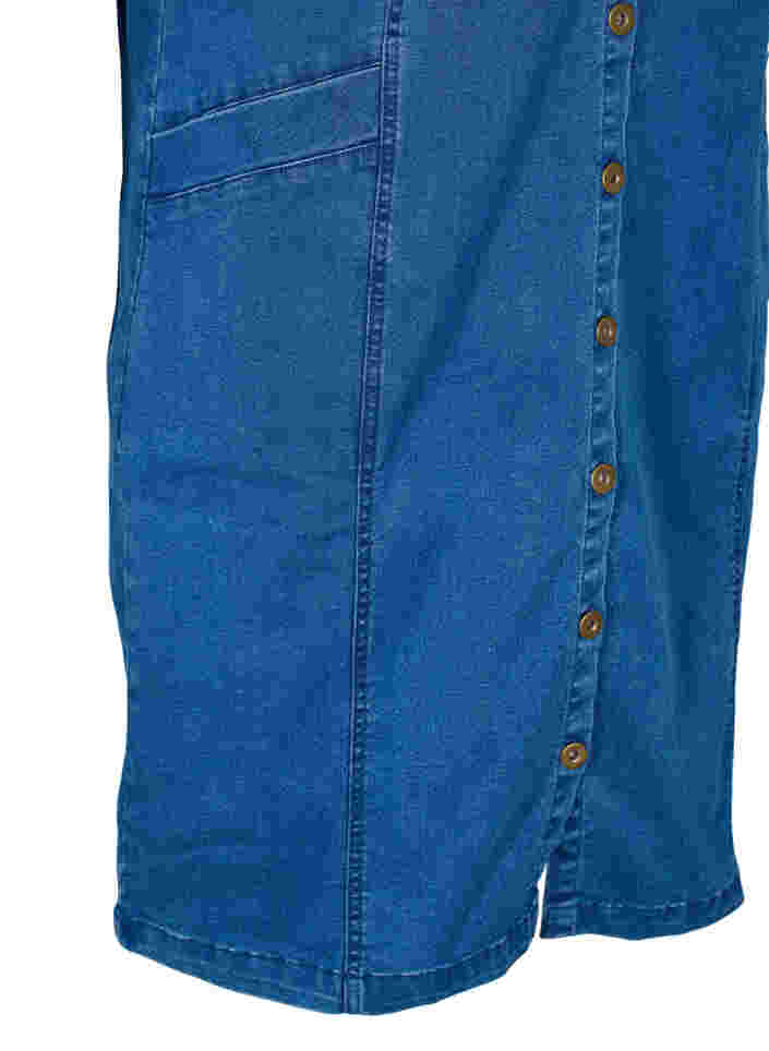 Denim skjortekjole med 3/4 ermer, Blue denim, Packshot image number 3