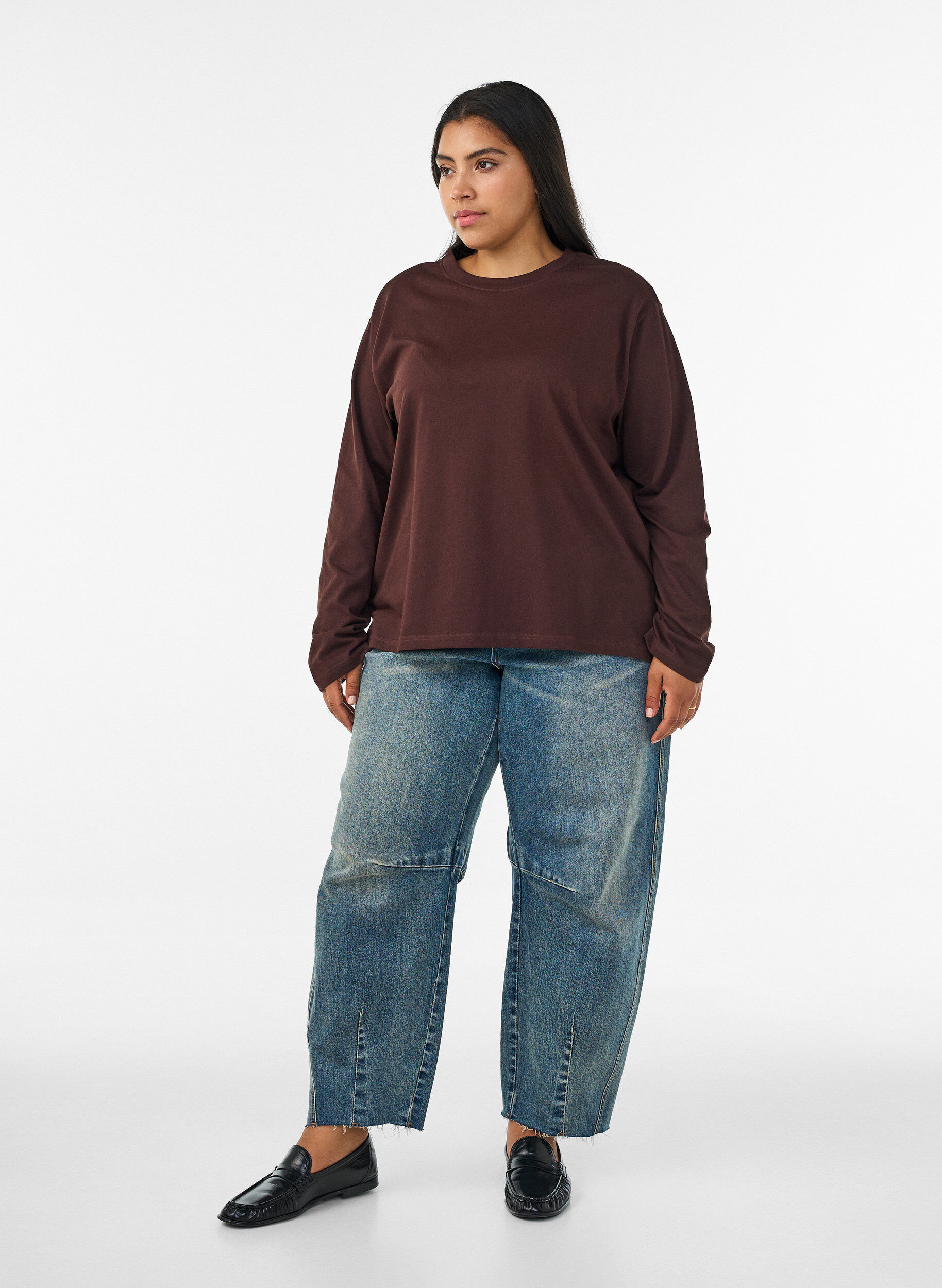 ZizziBasis T-skjorte med lange ermer, Brun, Model image number 1