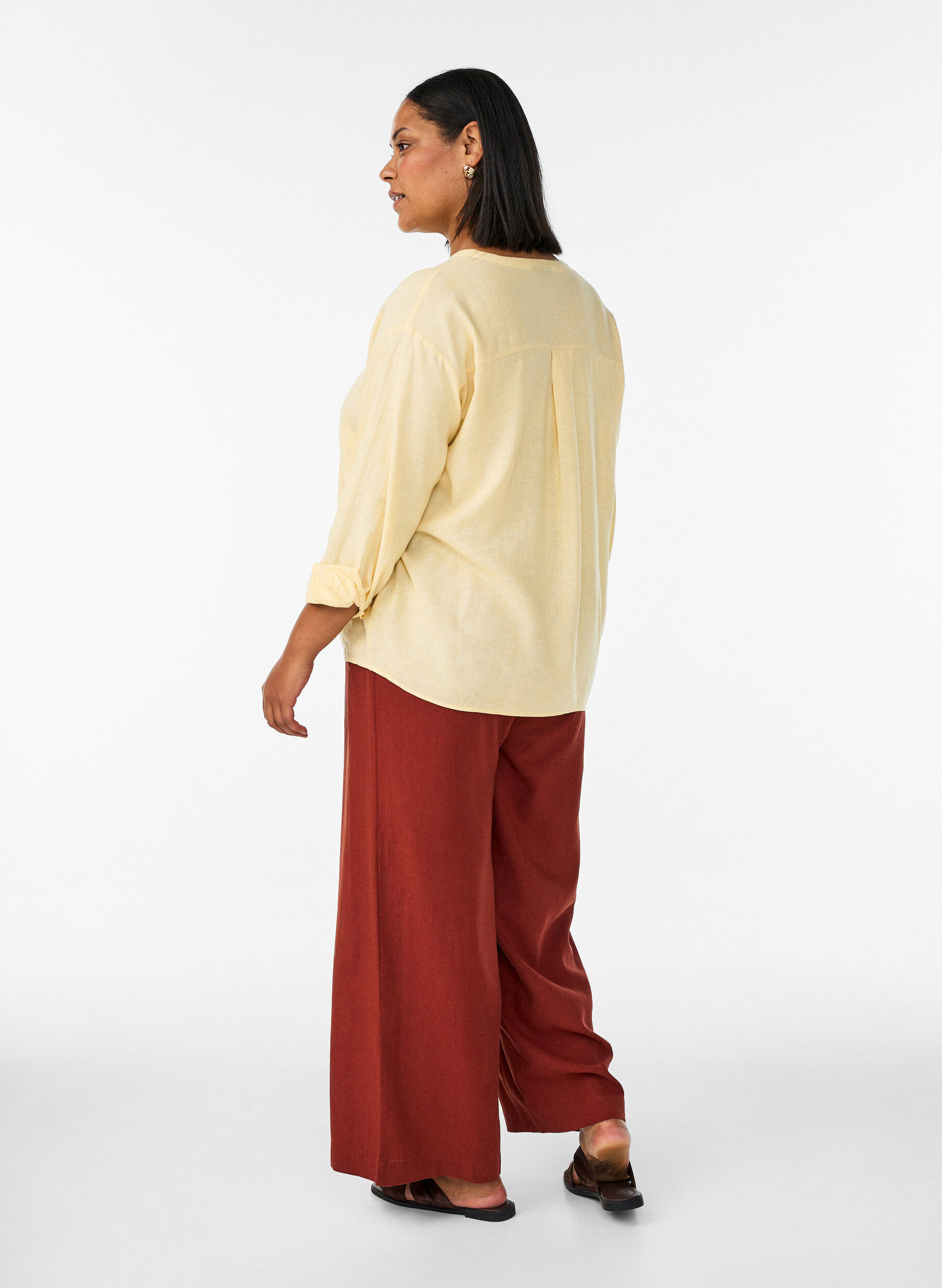 ZizziBukser med vide ben i lin og viskose, R&oslash;d, Model image number 1