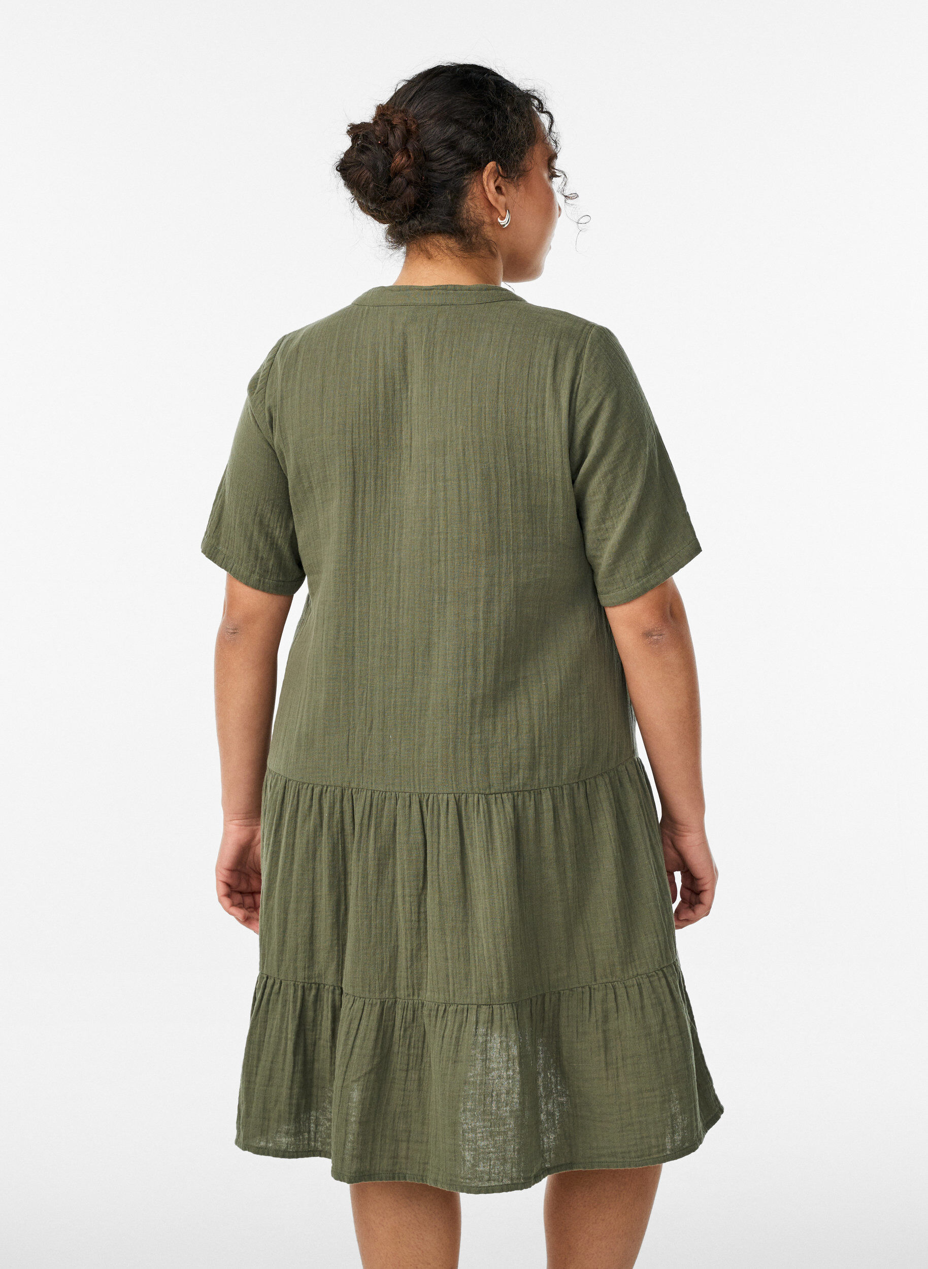ZizziKort A-linjekjole i bomullsmuslin, Gr&oslash;nn, Model image number 2
