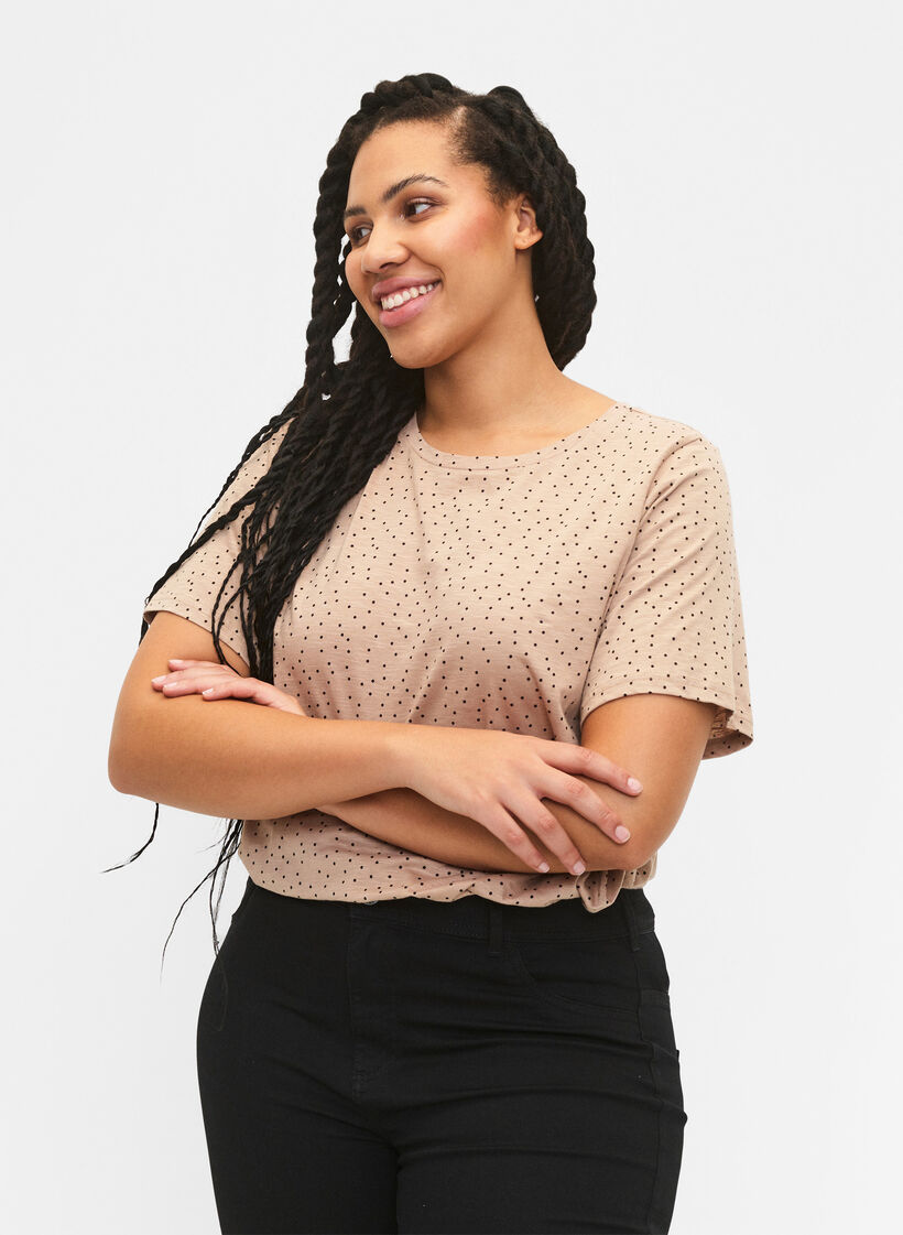 Økologisk bomulls-T-skjorte med prikker, Beige, Model image number 0