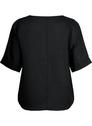 Kortermet bluse av 100% Lin, Black, Packshot image number 1