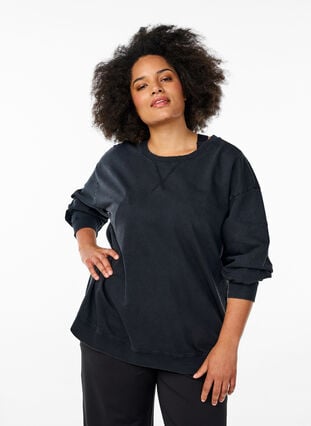 Zizzi Løs genser med vasket look, Grå, Model image number 0