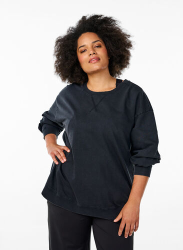 Zizzi Løs genser med vasket look, Grå, Model image number 0
