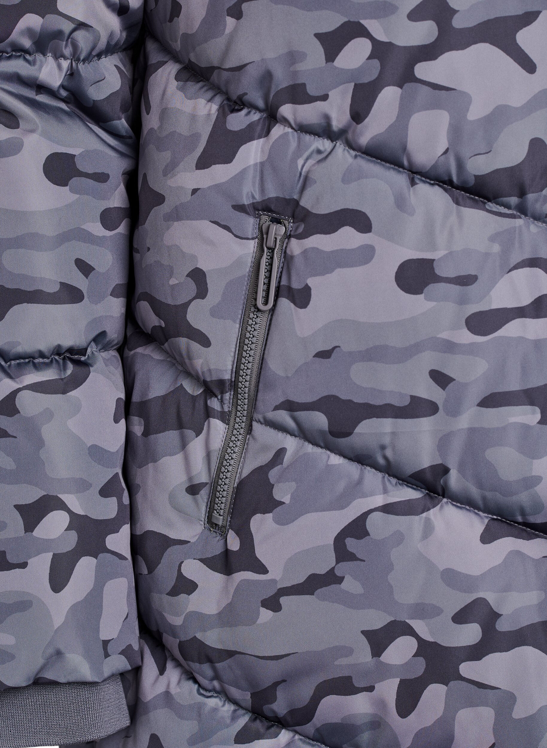ZizziLang kamuflasje pufferjakke, Gr&aring;, Packshot image number 3