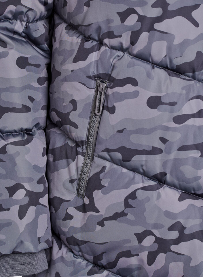 Lang kamuflasje pufferjakke, Gr&aring;, Packshot image number 3