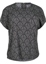 Kortermet bluse med trykk, Black Grey Graphic 