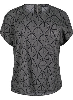 Zizzi Kortermet bluse med trykk, Black Grey Graphic , Packshot image number 0