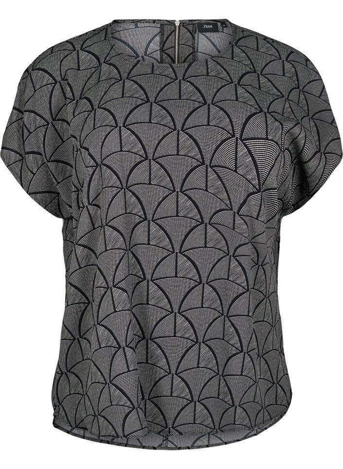 Kortermet bluse med trykk, Black Grey Graphic , Packshot image number 0