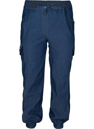 Løse jeans med knyting, Medium Blue, Packshot image number 0