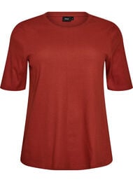 Ribbestrikket jerseybluse med korte ermer, R&oslash;d