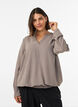 Bluse med ballongsilhuett og V-hals, Beige, Model image number 0