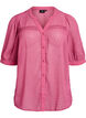 Kortermet skjortebluse med prikket tekstur, Rosa, Packshot image number 0