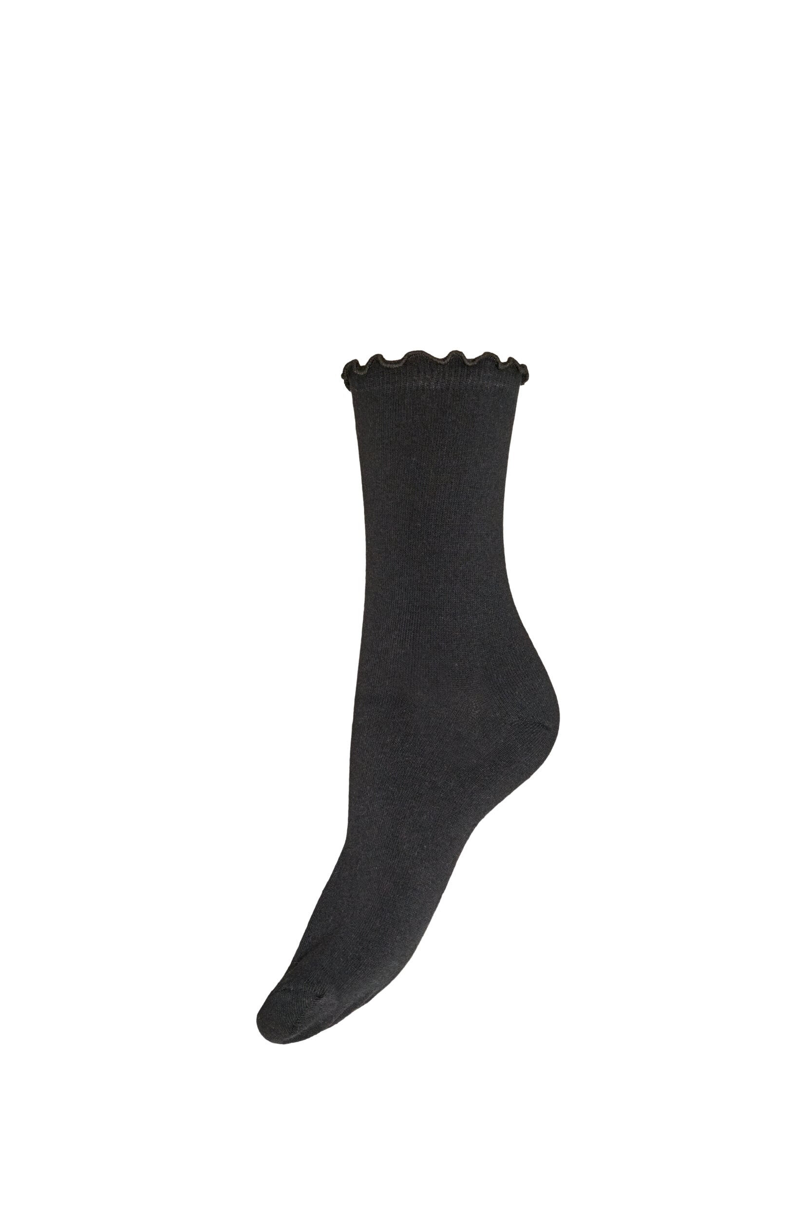 ZizziBomullssokker med b&oslash;lgekant, Svart, Packshot image number 0