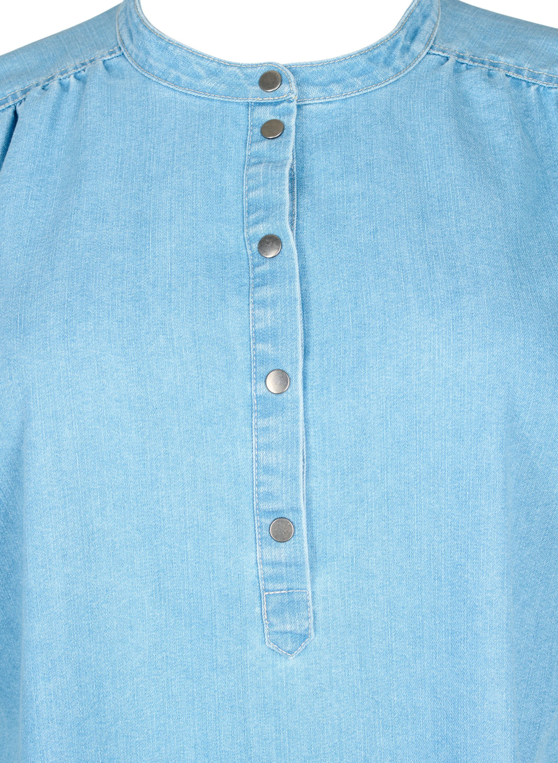 ZizziA-formet dongerikjole med korte ermer, Light blue denim, Packshot image number 2