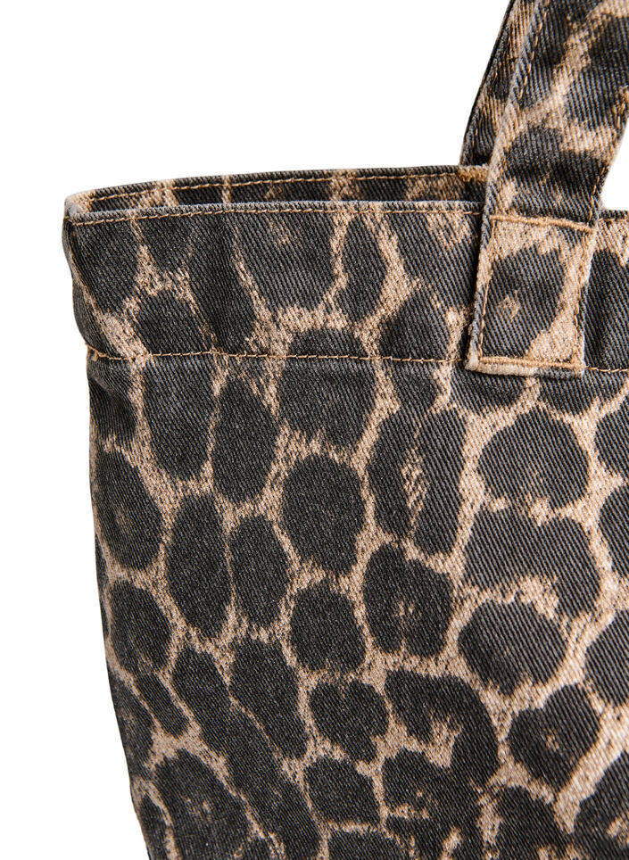 Denim shopper veske med leopardm&oslash;nster, Brun, Packshot image number 2