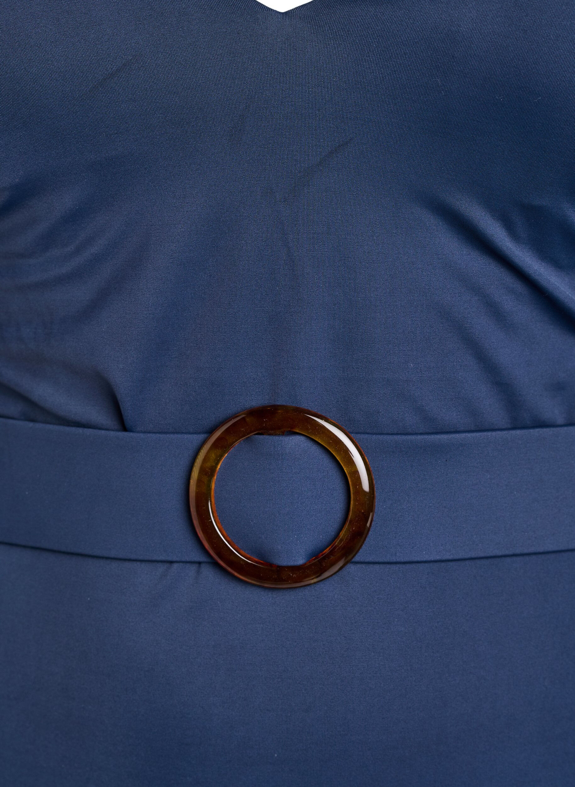 Zizzi Badedrakt med V-hals og belte, Bl&aring;, Packshot image number 2