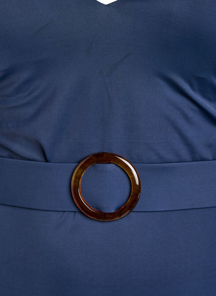 Badedrakt med V-hals og belte, Bl&aring;, Packshot image number 2