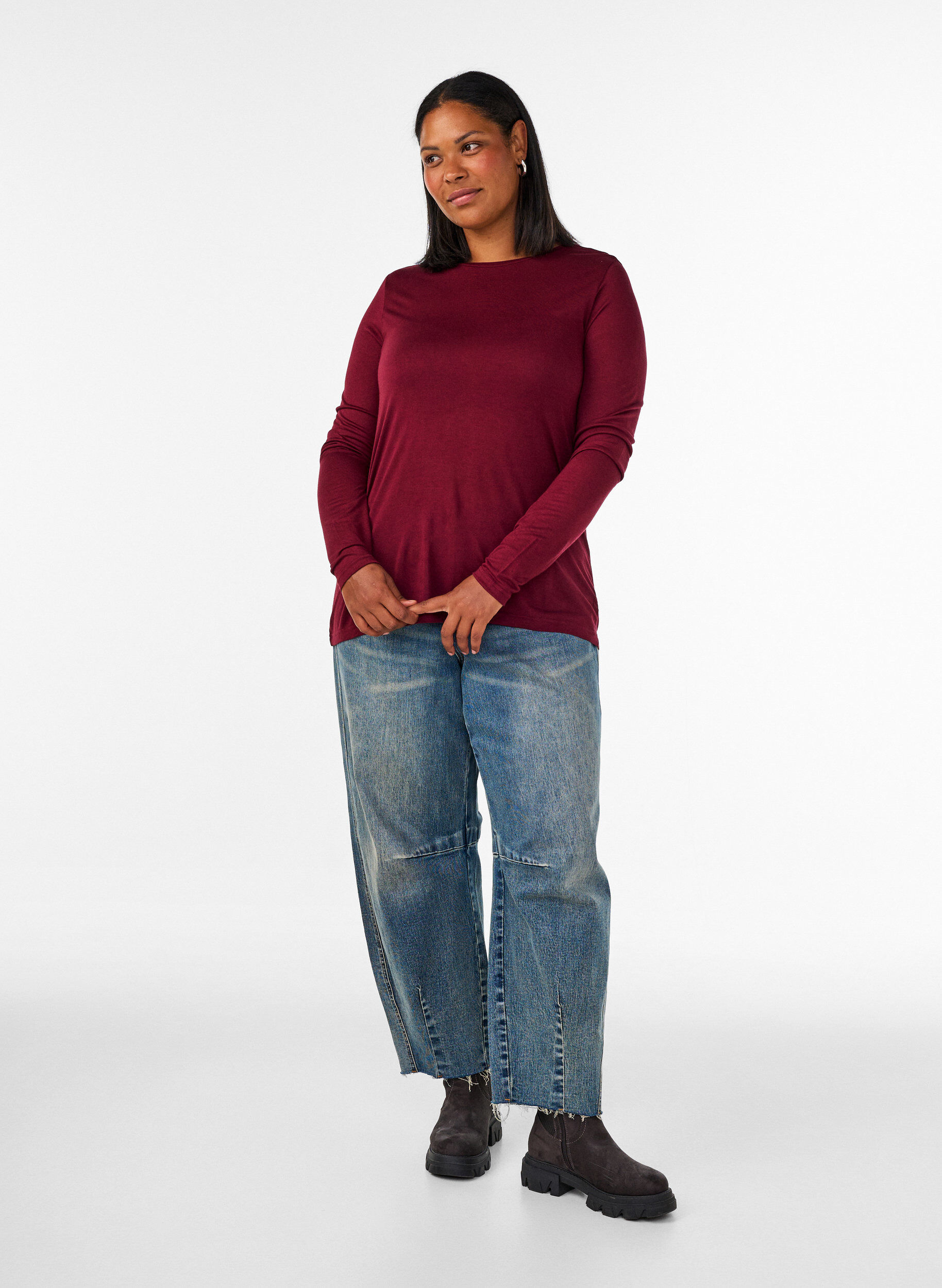 ZizziLangermet bluse i ull og viskose, R&oslash;d, Model image number 1