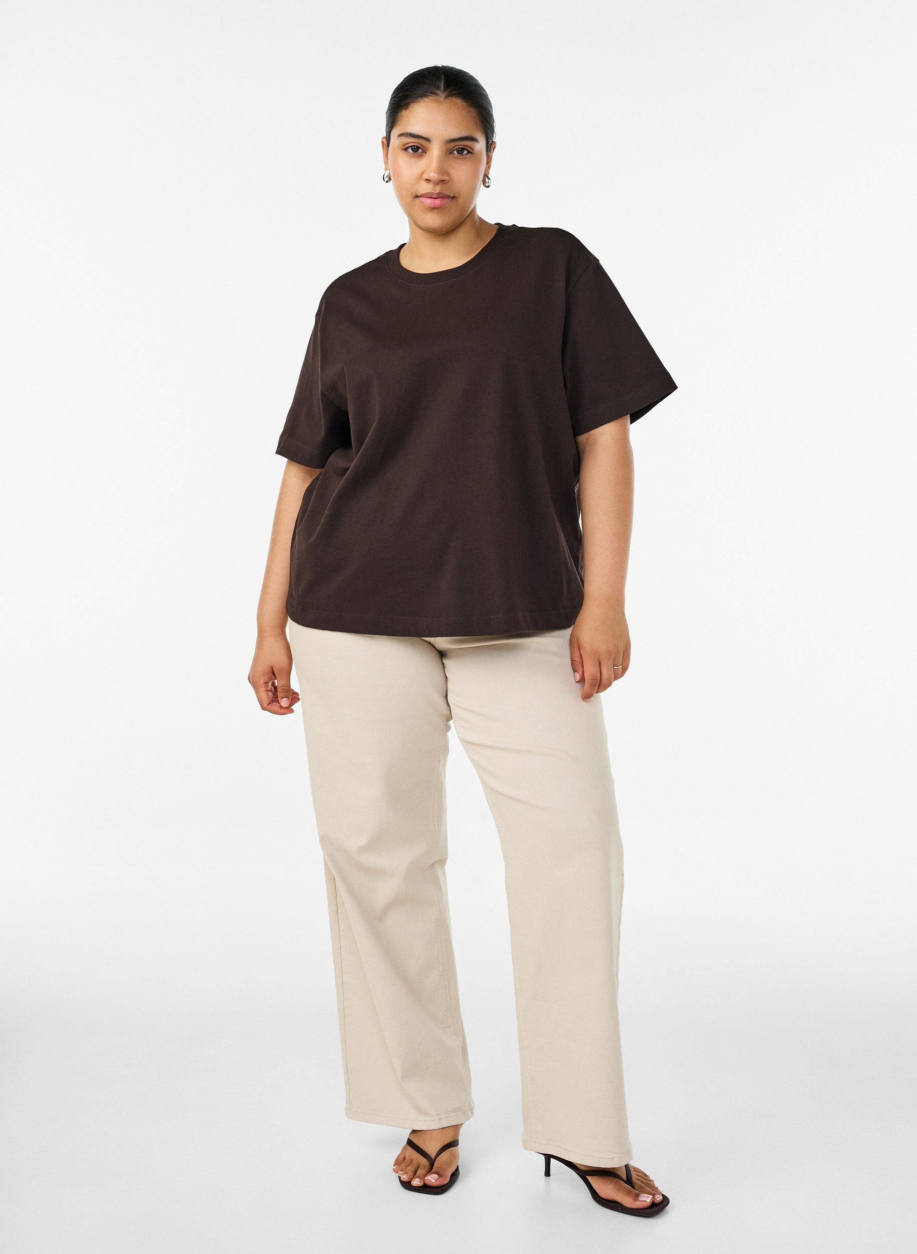 ZizziBoxy bomulls T-skjorte, Brun, Model image number 1