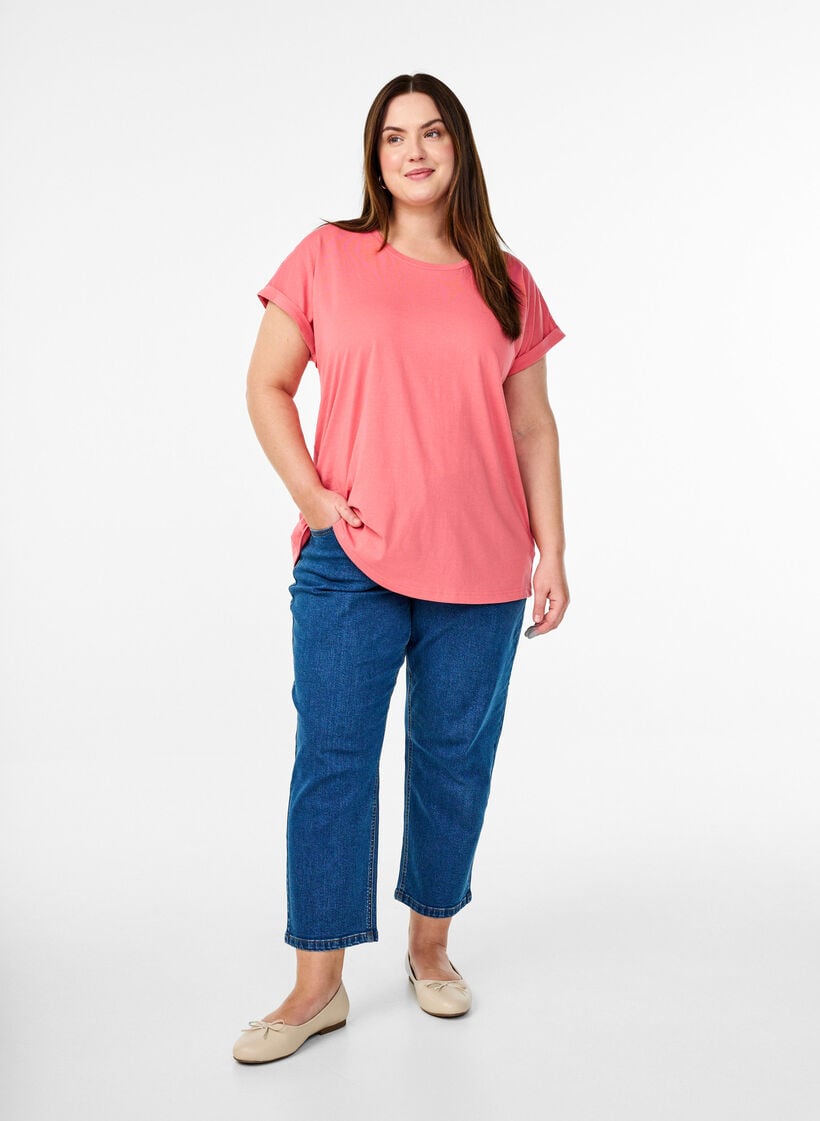 Kortermet T-skjorte i bomullsblanding, Rosa, Model image number 1