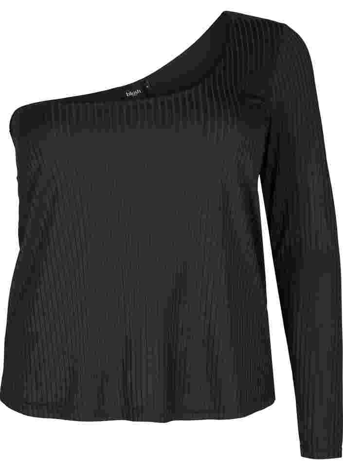 One-shoulder bluse, Black, Packshot image number 0