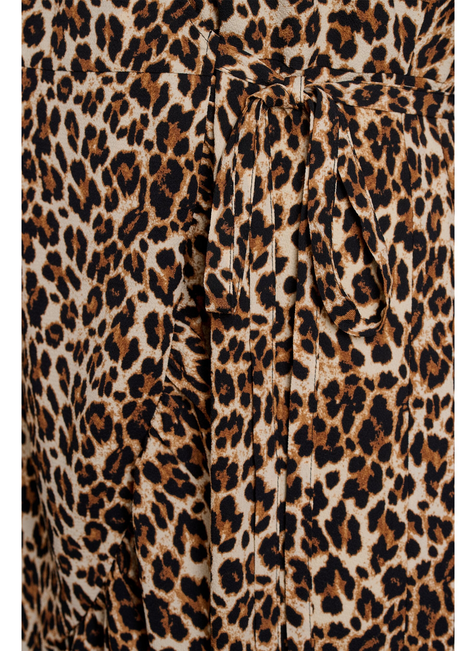 Zizzi Omslagskjole med trykk og korte ermer, Brun, Packshot image number 3