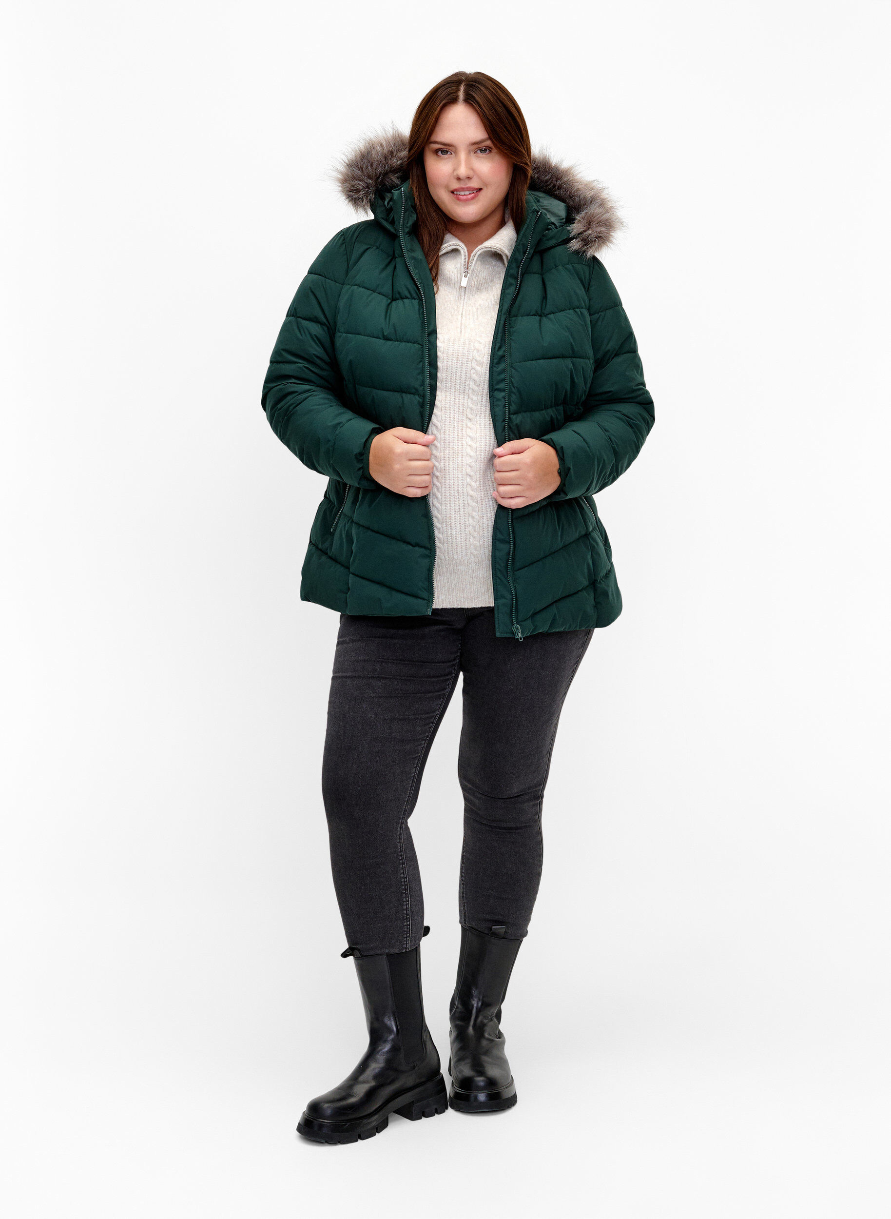 ZizziKort boblejakke med hette, Gr&oslash;nn, Model image number 1