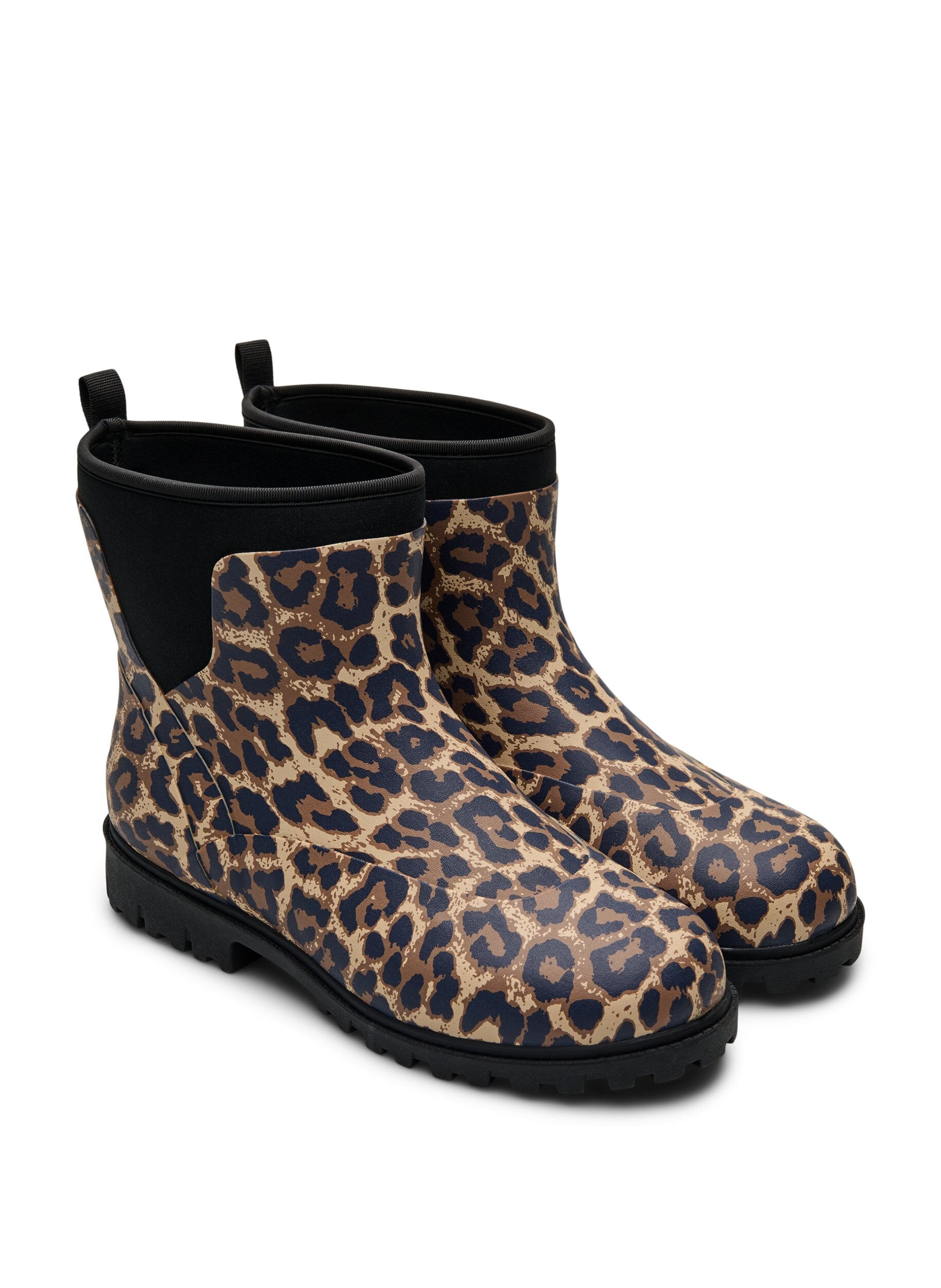 Zizzi Wide fit - Korte gummist&oslash;vler med elastisk neoprene skaft, Leopard AOP, Packshot image number 1