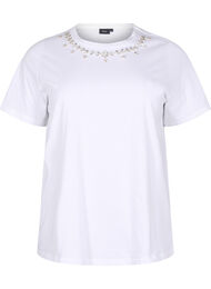 T-skjorte med rund hals og rhinestones, Bright White