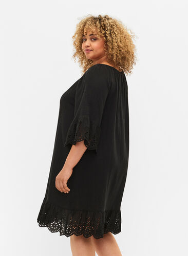 Zizzi Bomullskjole med broderi anglaise, Black, Model image number 1